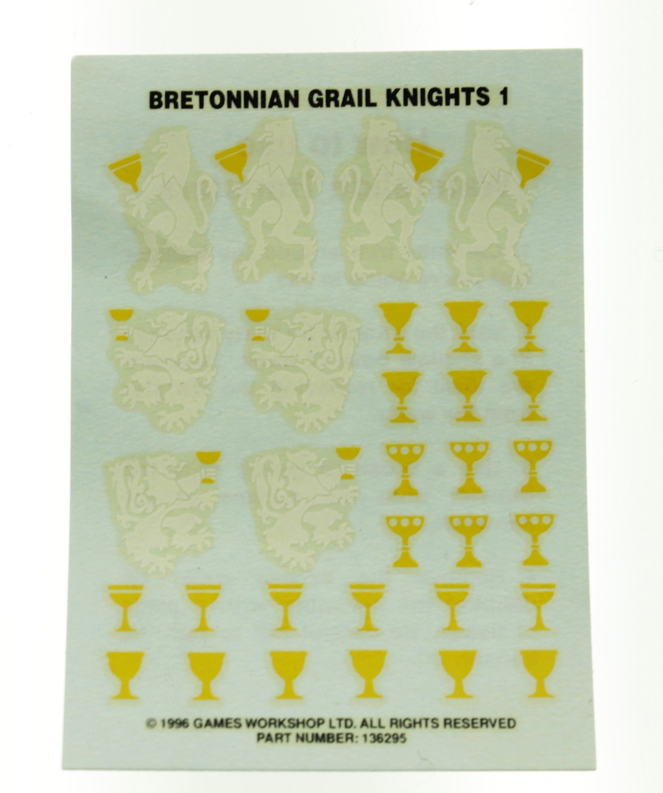 Transfer Sheet Bretonnian Grail Knights 2